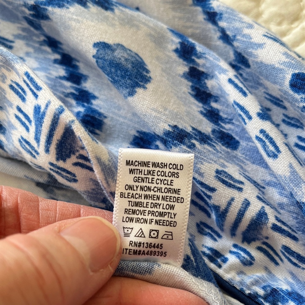 Muk Luks Robe Wrap Belted Swim Cover Women's XL Blue White Geometric Print Soft - Picture 10 of 15